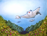 魚イラスト、マンタとイルカの絵「Friends 2」
